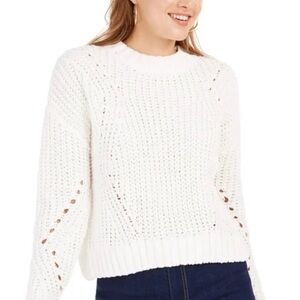 NWT Francesca's - White Knit Cropped Long Sleeve Crew Neck Sweater